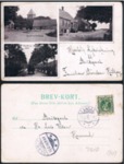Lykønskning fra familien Svendsen 10/2 1906 til et Brudepar i Hammel. Brevkortet er afstemplet LAURBERG over frimærket, transitstempel LANGAA og ankomststempel HAMMEL